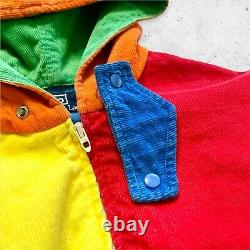 Vtg 80s 90s Polo Ralph Lauren BL Color Block Corduroy Jacket, Full Zip, Hoodie