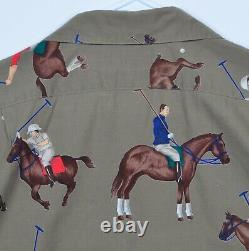 Vtg 80s Polo Ralph Lauren Men's Sz Medium Horses Polo Graphic Button-Front Shirt