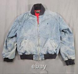 Vtg 80s Ralph Lauren Polo Country Denim Harrington Jean Lined Jacket L Full Zip