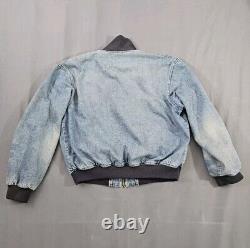 Vtg 80s Ralph Lauren Polo Country Denim Harrington Jean Lined Jacket L Full Zip