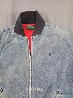 Vtg 80s Ralph Lauren Polo Country Denim Harrington Jean Lined Jacket L Full Zip