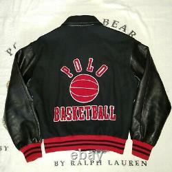 Vtg 90s Og Polo Ralph Lauren Wool Leather Varsity Basketball Jacket Sz L 1992