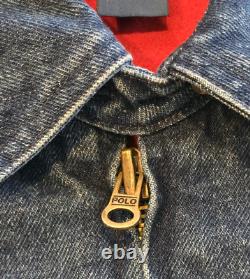 Vtg 90s Polo Ralph Lauren Denim Full Zip Lined Harrington Bomber Work Jacket! M