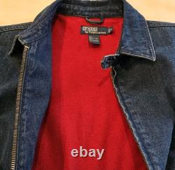 Vtg 90s Polo Ralph Lauren Denim Full Zip Lined Harrington Bomber Work Jacket! M
