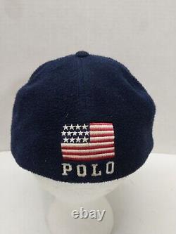 Vtg 90s Polo Ralph Lauren USA Flag Hat Cap Large Blue Fleece Made in USA