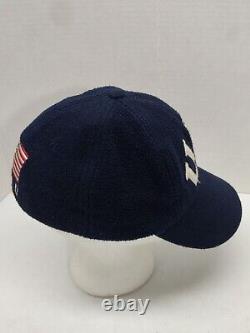 Vtg 90s Polo Ralph Lauren USA Flag Hat Cap Large Blue Fleece Made in USA