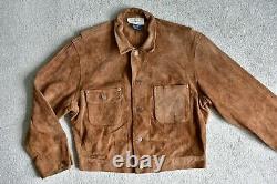 Vtg 90s Ralph Lauren Polo Brown Suede Leather Cropped Trucker Jacket Coat M