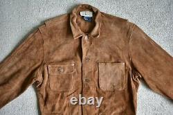 Vtg 90s Ralph Lauren Polo Brown Suede Leather Cropped Trucker Jacket Coat M