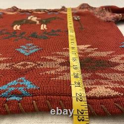 Vtg 90s Sz Large Ralph Lauren Polo Country Hand Knit NATIVE Pony AZTEC Sweater