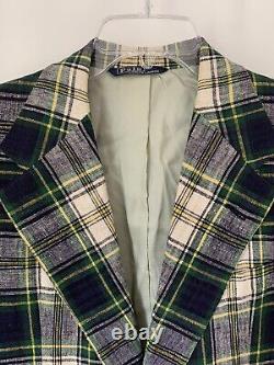 Vtg POLO Ralph Lauren Men Jacket Blazer 40R Sport Coat Plaid 70s Linen Rare