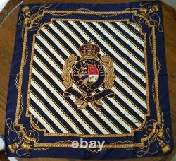 Vtg Polo Ralph Lauren 100% silk scarf made in Japan large crest medallion navy