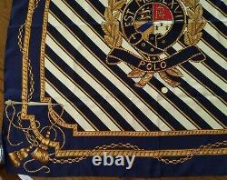 Vtg Polo Ralph Lauren 100% silk scarf made in Japan large crest medallion navy