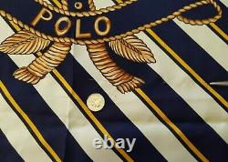 Vtg Polo Ralph Lauren 100% silk scarf made in Japan large crest medallion navy