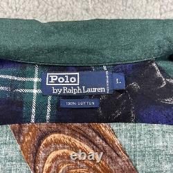 Vtg Polo Ralph Lauren Button Up Shirt Mens Large Green Ski Boots Stadium AOP