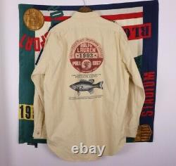 Vtg Polo Ralph Lauren Fish Fishing License L/S Button-Down Shirt Yellow L 92 93