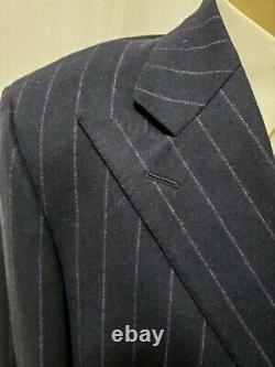 Vtg Polo Ralph Lauren LN Navy Wool Cashmere Double Breasted Suit Italy 42L