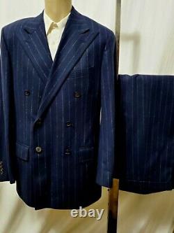 Vtg Polo Ralph Lauren LN Navy Wool Cashmere Double Breasted Suit Italy 42L