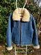 Vtg Polo Ralph Lauren Rare Hybrid Shearling Moto Denim Jacket Coat Med Vintage