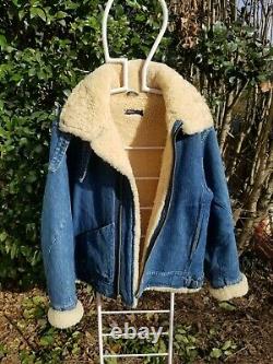 Vtg Polo Ralph Lauren RARE Hybrid Shearling Moto denim jacket coat Med Vintage