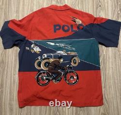 Vtg Polo Ralph Lauren Rayon Plane Boat Car Motorcycle Racing Button Up 2XL Shirt