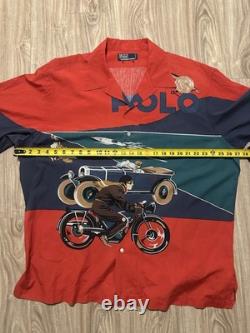 Vtg Polo Ralph Lauren Rayon Plane Boat Car Motorcycle Racing Button Up 2XL Shirt