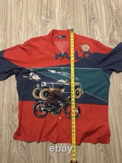 Vtg Polo Ralph Lauren Rayon Plane Boat Car Motorcycle Racing Button Up 2XL Shirt