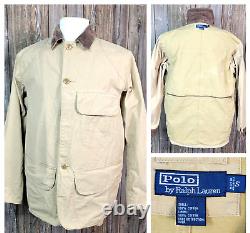 Vtg Polo Ralph Lauren Safari Hunting Jacket Canvas Utility Corduroy Trim Mens S