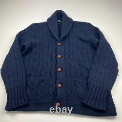 Vtg Polo Ralph Lauren Shawl Cardigan Adult L Blue Cable Knit Heavy Sweater Wool