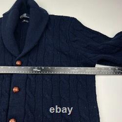 Vtg Polo Ralph Lauren Shawl Cardigan Adult L Blue Cable Knit Heavy Sweater Wool