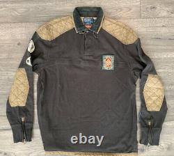 Vtg Polo Ralph Lauren Sz L Motorcycle Riders Assco L/S Rugby Shirt Patches