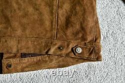 Vtg Ralph Lauren Polo Brown Suede Leather Popper Button Trucker Jacket Coat M