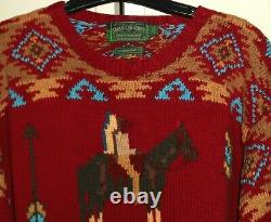 Vtg Ralph Lauren Polo Country Native American Indian Chief on Horse SweaterM